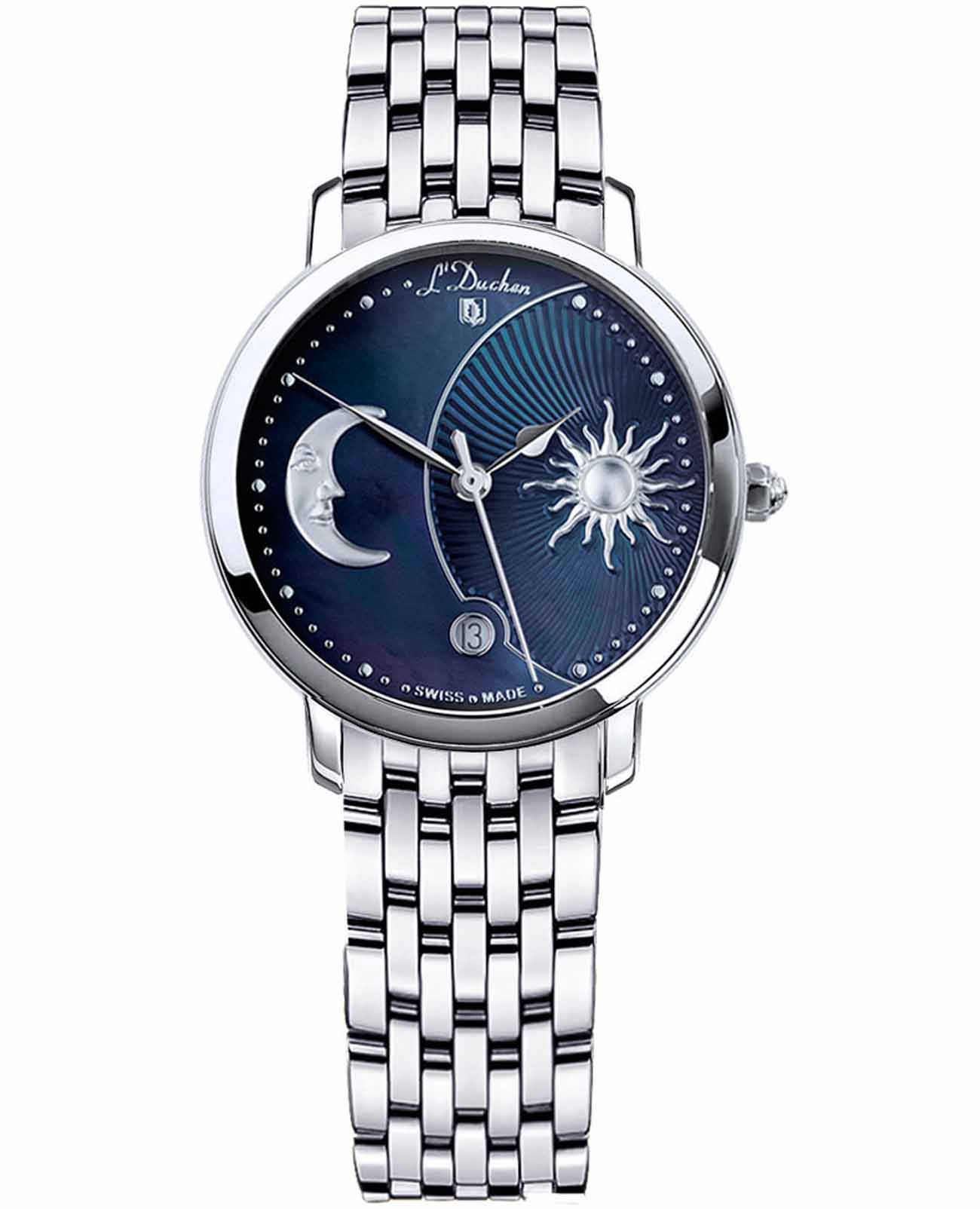 L'Duchen L'Duchen Day & Night D 781.10.37  D 781.10.37 кварцевые женские часы синий циферблат, браслет нержавеющая сталь — вид спереди